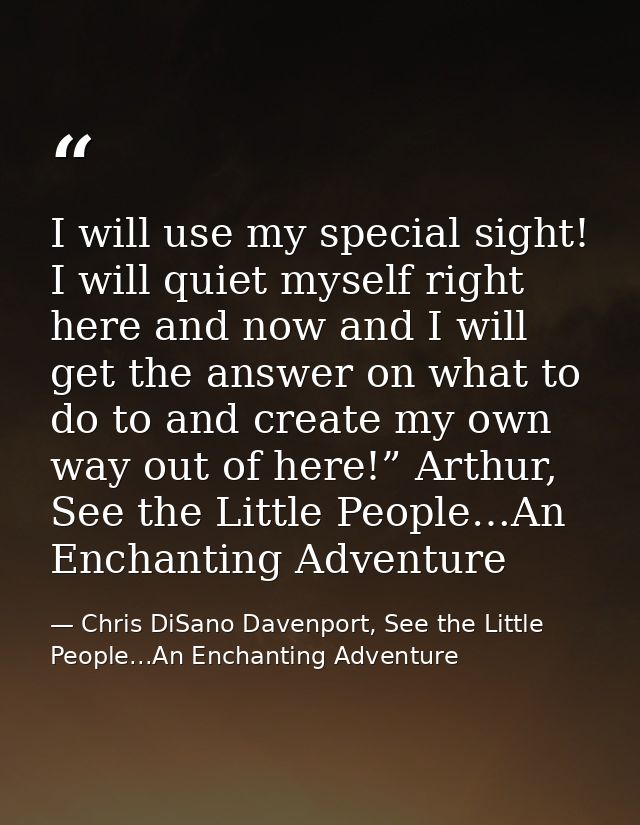 I will use my special sight! I will quiet myself right here and now and I will get the answer on what to do to and creat — Chris DiSano Davenport, See the Little People...An Enchanting Adventure