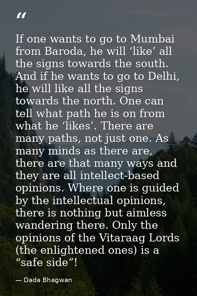 If one wants to go to Mumbai from Baroda, he will ‘like’ all the signs towards the south. And if he wants to go to Delhi — Dada Bhagwan