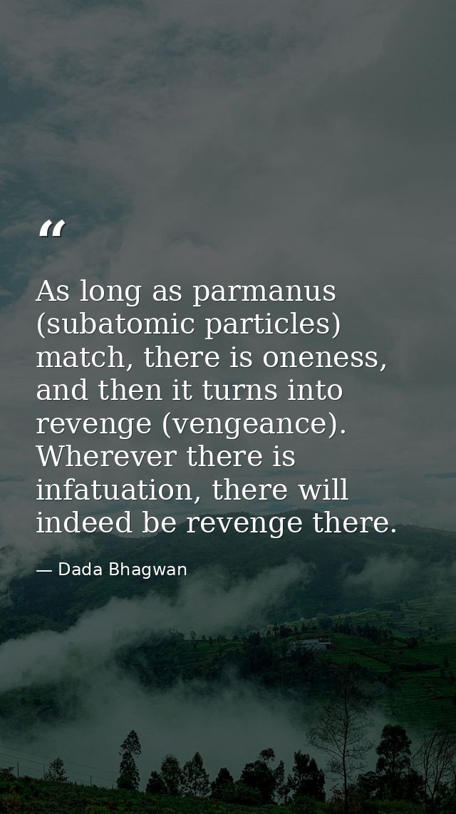 As long as parmanus (subatomic particles) match, there is oneness, and then it turns into revenge (vengeance). Wherever  — Dada Bhagwan