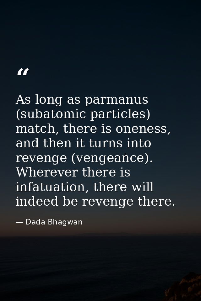As long as parmanus (subatomic particles) match, there is oneness, and then it turns into revenge (vengeance). Wherever  — Dada Bhagwan