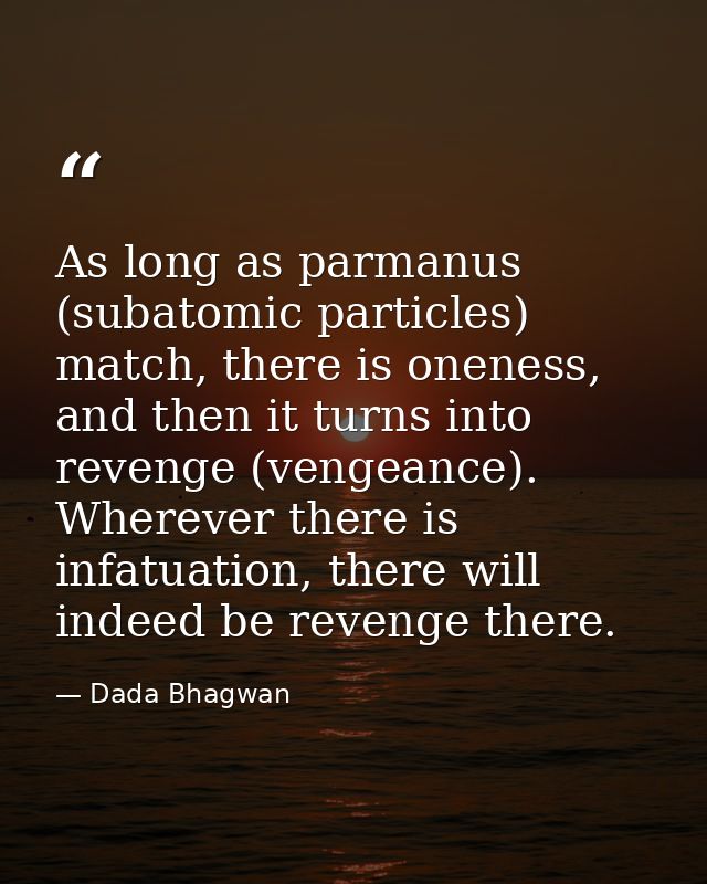 As long as parmanus (subatomic particles) match, there is oneness, and then it turns into revenge (vengeance). Wherever  — Dada Bhagwan