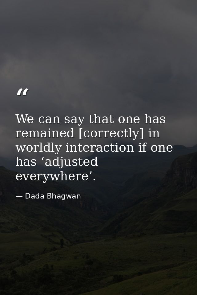 We can say that one has remained [correctly] in worldly interaction if one has ‘adjusted everywhere’. — Dada Bhagwan