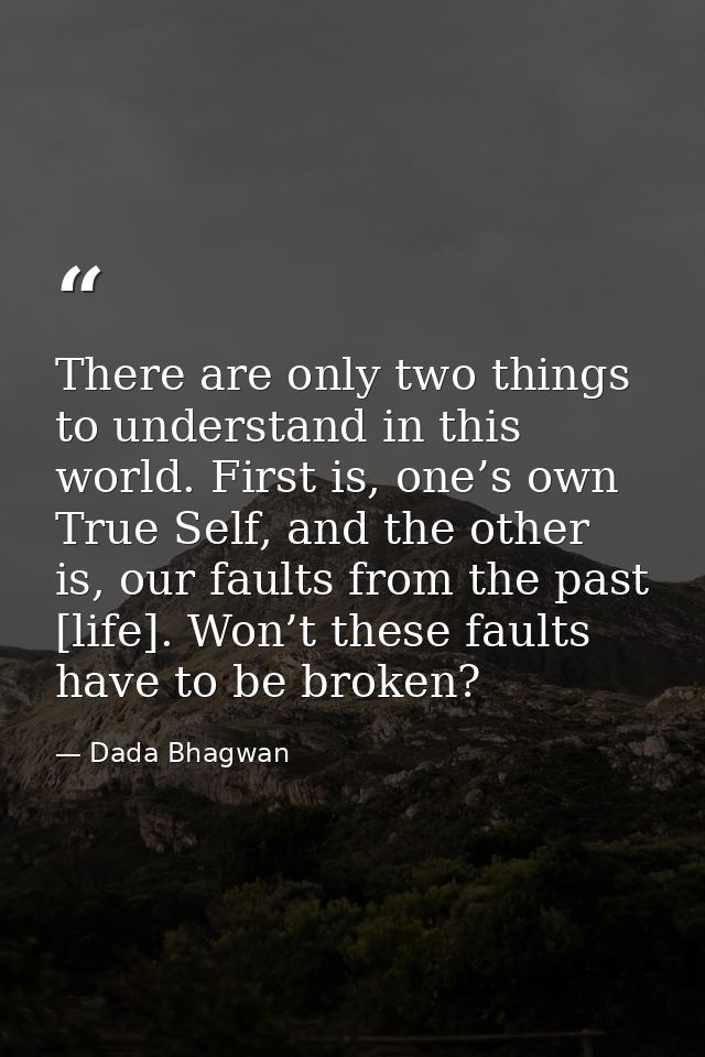There are only two things to understand in this world. First is, one’s own True Self, and the other is, our faults from  — Dada Bhagwan
