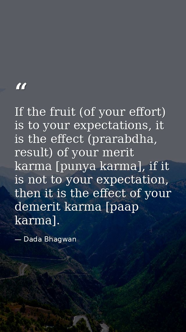 If the fruit (of your effort) is to your expectations, it is the effect (prarabdha, result) of your merit karma [punya k — Dada Bhagwan