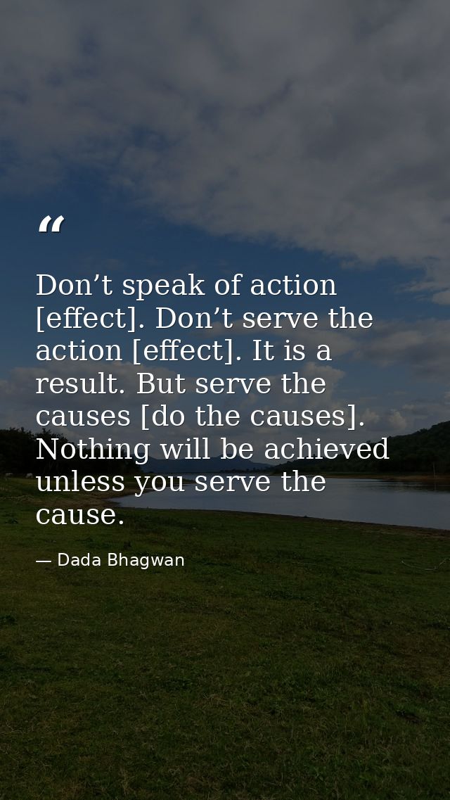 Don’t speak of action [effect]. Don’t serve the action [effect]. It is a result. But serve the causes [do the causes]. N — Dada Bhagwan