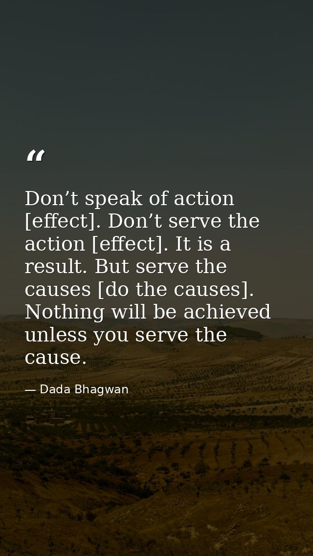 Don’t speak of action [effect]. Don’t serve the action [effect]. It is a result. But serve the causes [do the causes]. N — Dada Bhagwan
