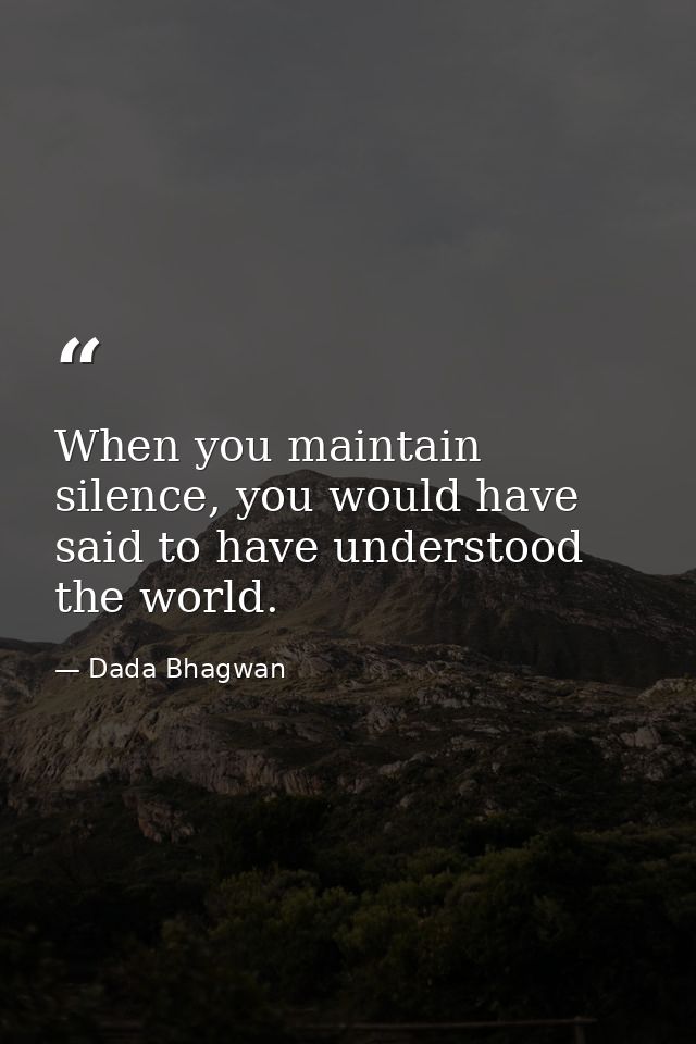 When you maintain silence, you would have said to have understood the world. — Dada Bhagwan