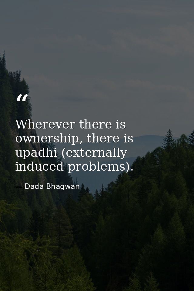 Wherever there is ownership, there is upadhi (externally induced problems). — Dada Bhagwan
