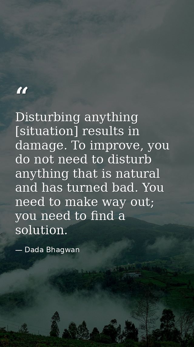 Disturbing anything [situation] results in damage. To improve, you do not need to disturb anything that is natural and h — Dada Bhagwan