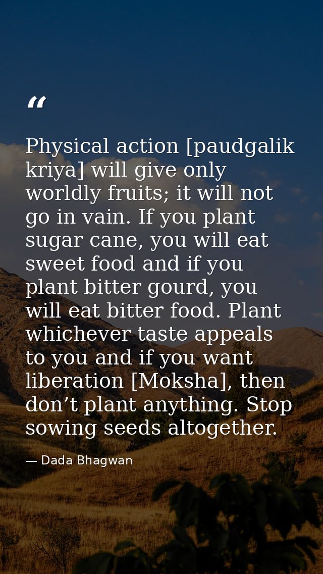 Physical action [paudgalik kriya] will give only worldly fruits; it will not go in vain. If you plant sugar cane, you wi — Dada Bhagwan