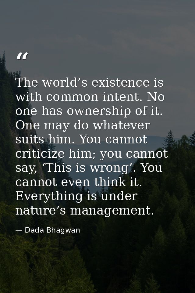 The world’s existence is with common intent. No one has ownership of it. One may do whatever suits him. You cannot criti — Dada Bhagwan