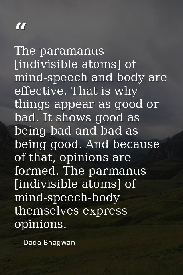 The paramanus [indivisible atoms] of mind-speech and body are effective. That is why things appear as good or bad. It sh — Dada Bhagwan