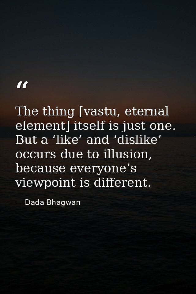 The thing [vastu, eternal element] itself is just one. But a ‘like’ and ‘dislike’ occurs due to illusion, because everyo — Dada Bhagwan