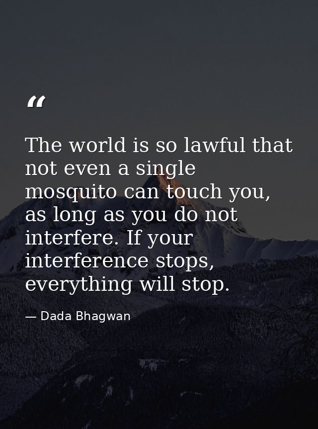 The world is so lawful that not even a single mosquito can touch you, as long as you do not interfere. If your interfere — Dada Bhagwan