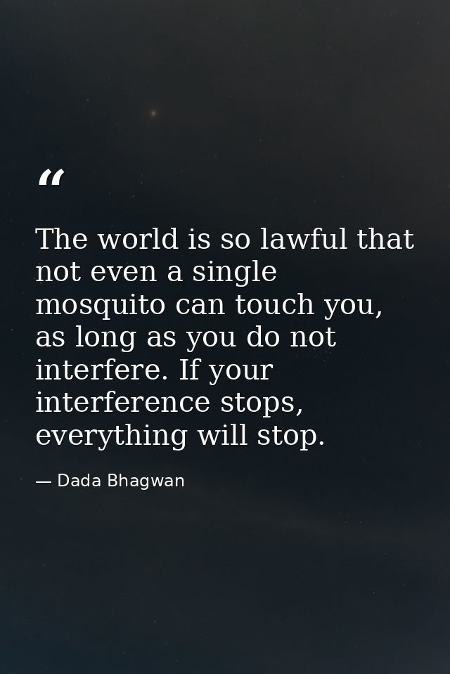 The world is so lawful that not even a single mosquito can touch you, as long as you do not interfere. If your interfere — Dada Bhagwan