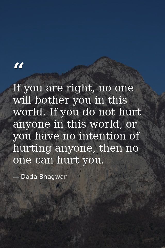 If you are right, no one will bother you in this world. If you do not hurt anyone in this world, or you have no intentio — Dada Bhagwan