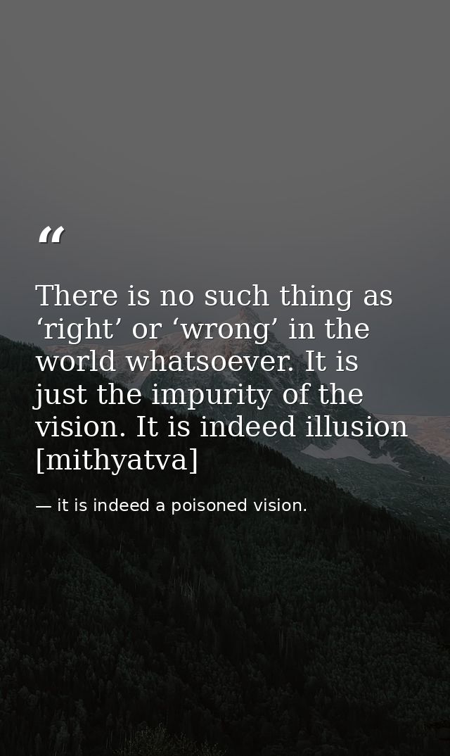 There is no such thing as ‘right’ or ‘wrong’ in the world whatsoever. It is just the impurity of the vision. It is indee — it is indeed a poisoned vision.