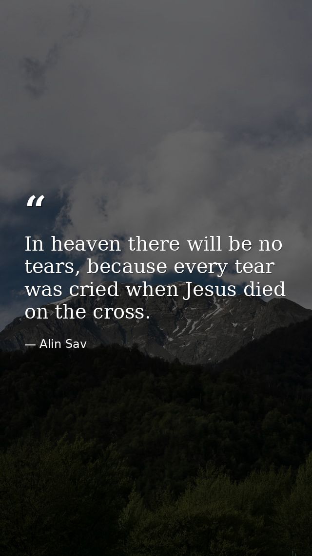 In heaven there will be no tears, because every tear was cried when Jesus died on the cross. — Alin Sav