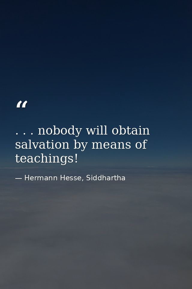 . . . nobody will obtain salvation by means of teachings! — Hermann Hesse, Siddhartha