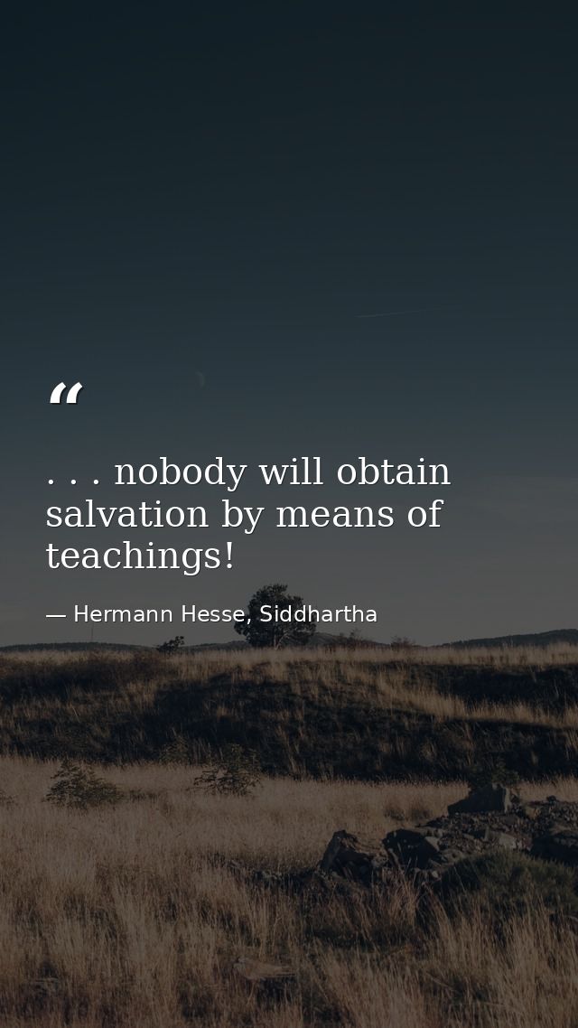 . . . nobody will obtain salvation by means of teachings! — Hermann Hesse, Siddhartha