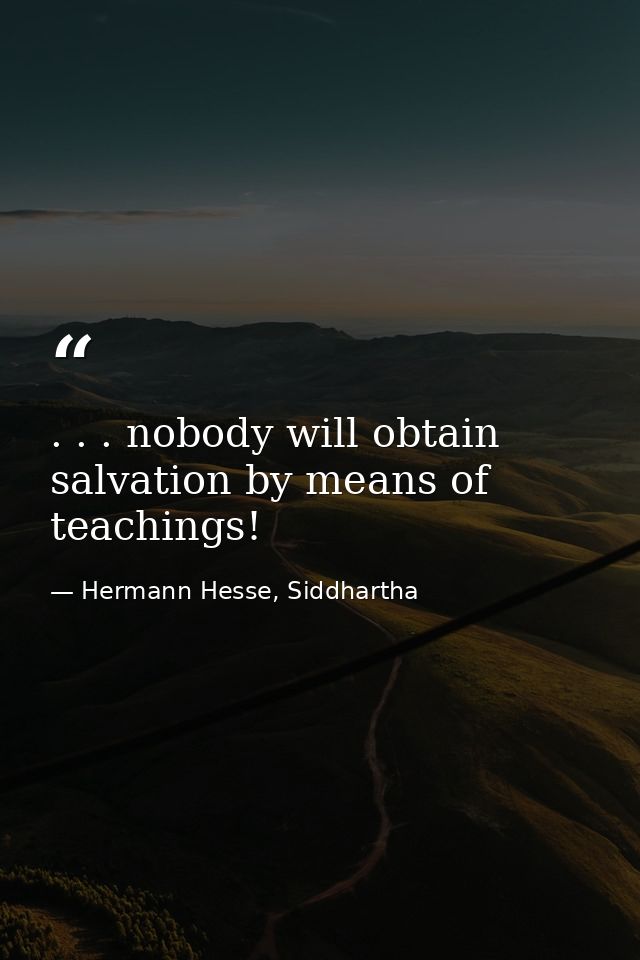 . . . nobody will obtain salvation by means of teachings! — Hermann Hesse, Siddhartha
