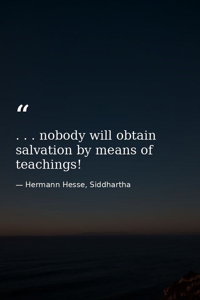 . . . nobody will obtain salvation by means of teachings! — Hermann Hesse, Siddhartha