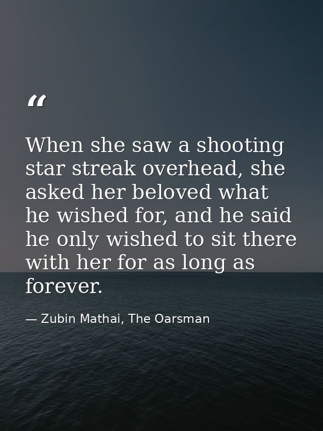 When she saw a shooting star streak overhead, she asked her beloved what he wished for, and he said he only wished to si — Zubin Mathai, The Oarsman
