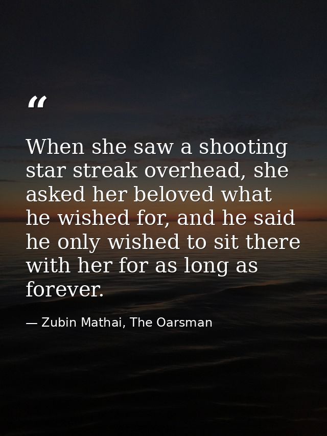When she saw a shooting star streak overhead, she asked her beloved what he wished for, and he said he only wished to si — Zubin Mathai, The Oarsman
