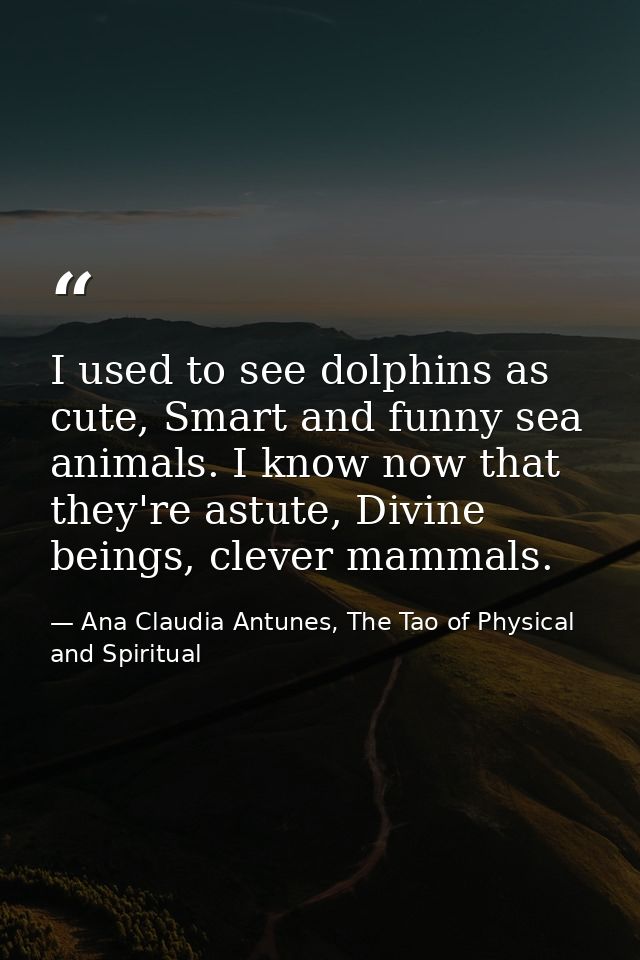 I used to see dolphins as cute, Smart and funny sea animals. I know now that they're astute, Divine beings, clever mamma — Ana Claudia Antunes, The Tao of Physical and Spiritual