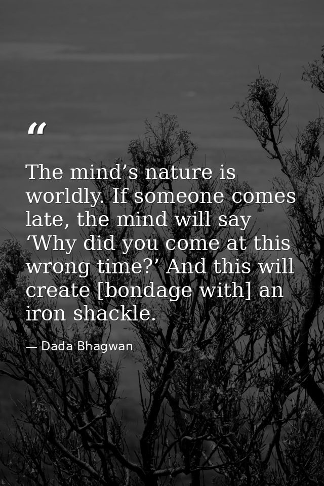 The mind’s nature is worldly. If someone comes late, the mind will say ‘Why did you come at this wrong time?’ And this w — Dada Bhagwan