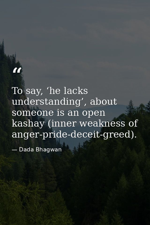 To say, ‘he lacks understanding’, about someone is an open kashay (inner weakness of anger-pride-deceit-greed). — Dada Bhagwan