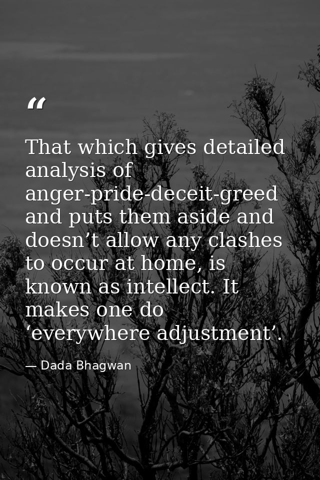 That which gives detailed analysis of anger-pride-deceit-greed and puts them aside and doesn’t allow any clashes to occu — Dada Bhagwan