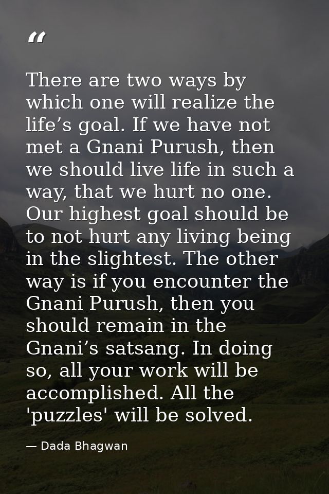 There are two ways by which one will realize the life’s goal. If we have not met a Gnani Purush, then we should live lif — Dada Bhagwan