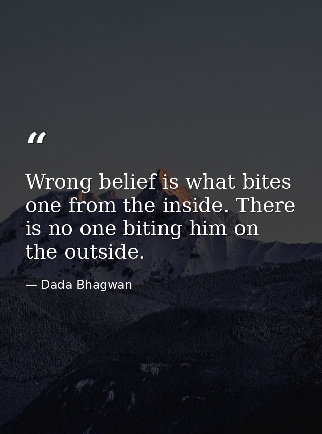 Wrong belief is what bites one from the inside. There is no one biting him on the outside. — Dada Bhagwan