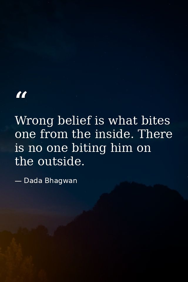 Wrong belief is what bites one from the inside. There is no one biting him on the outside. — Dada Bhagwan