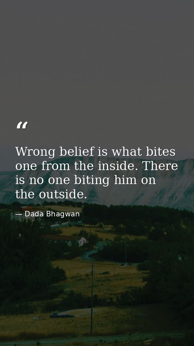 Wrong belief is what bites one from the inside. There is no one biting him on the outside. — Dada Bhagwan