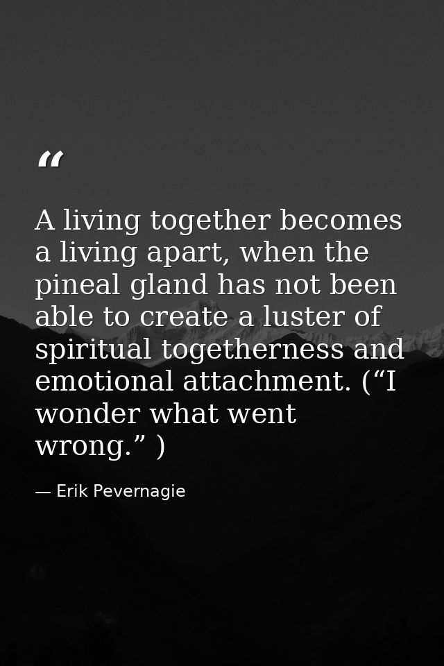 A living together becomes a living apart, when the pineal gland has not been able to create a luster of spiritual togeth — Erik Pevernagie