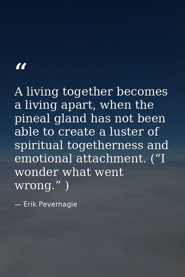 A living together becomes a living apart, when the pineal gland has not been able to create a luster of spiritual togeth — Erik Pevernagie