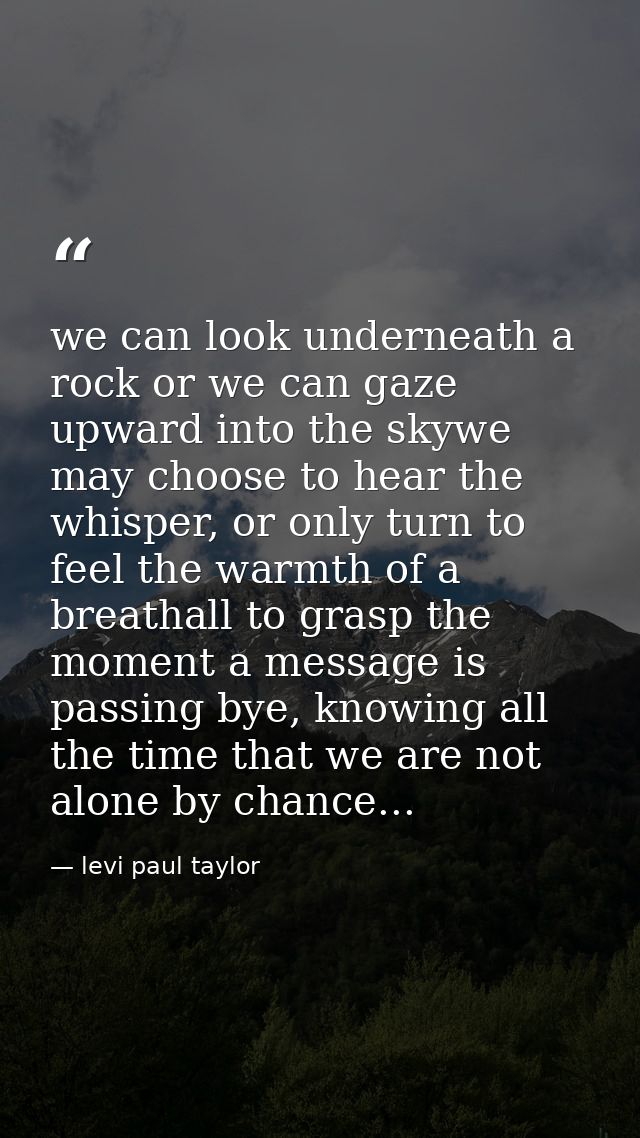 we can look underneath a rock or we can gaze upward into the skywe may choose to hear the whisper, or only turn to feel  — levi paul taylor