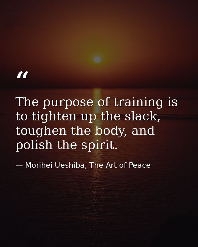 The purpose of training is to tighten up the slack, toughen the body, and polish the spirit. — Morihei Ueshiba, The Art of Peace