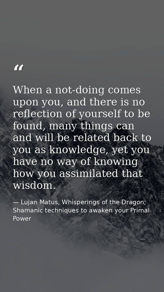 When a not-doing comes upon you, and there is no reflection of yourself to be found, many things can and will be related — Lujan Matus, Whisperings of the Dragon; Shamanic techniques to awaken your Primal Power