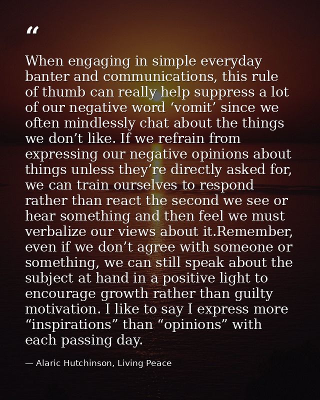 When engaging in simple everyday banter and communications, this rule of thumb can really help suppress a lot of our neg — Alaric Hutchinson, Living Peace