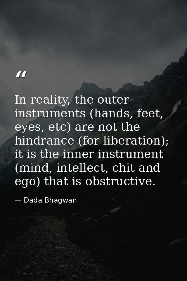 In reality, the outer instruments (hands, feet, eyes, etc) are not the hindrance (for liberation); it is the inner instr — Dada Bhagwan