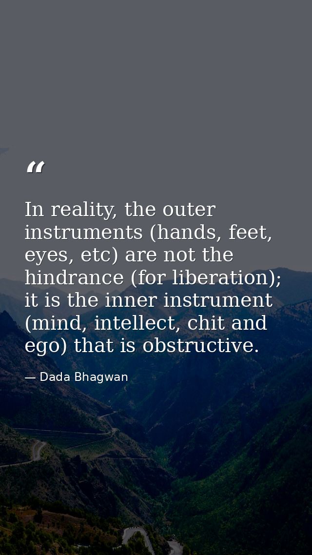 In reality, the outer instruments (hands, feet, eyes, etc) are not the hindrance (for liberation); it is the inner instr — Dada Bhagwan