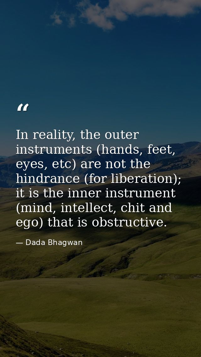 In reality, the outer instruments (hands, feet, eyes, etc) are not the hindrance (for liberation); it is the inner instr — Dada Bhagwan