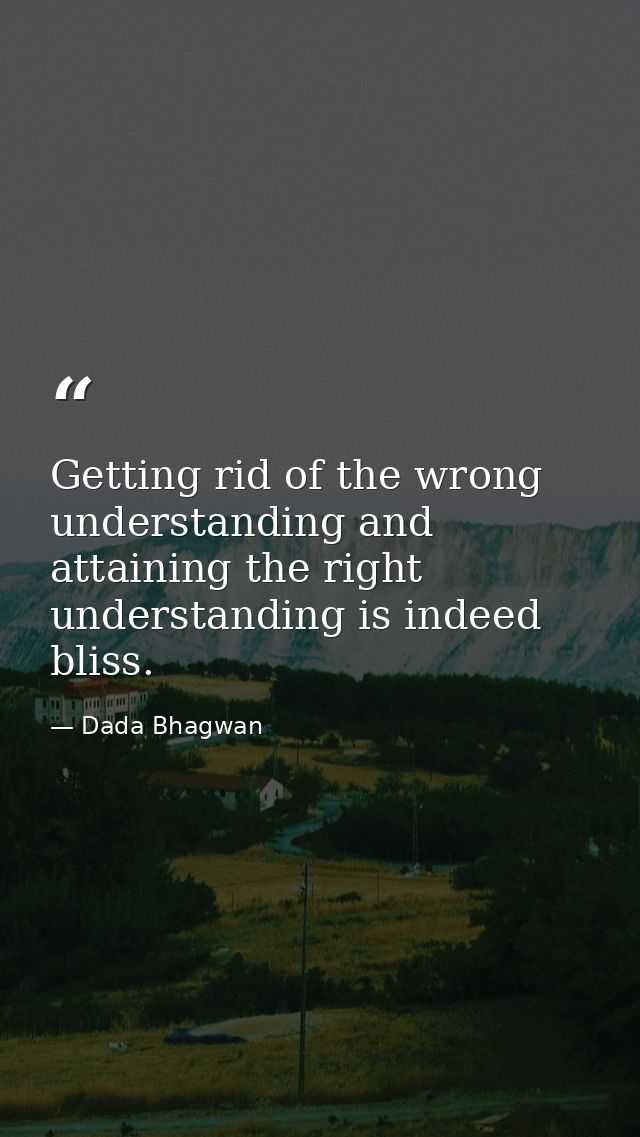 Getting rid of the wrong understanding and attaining the right understanding is indeed bliss. — Dada Bhagwan
