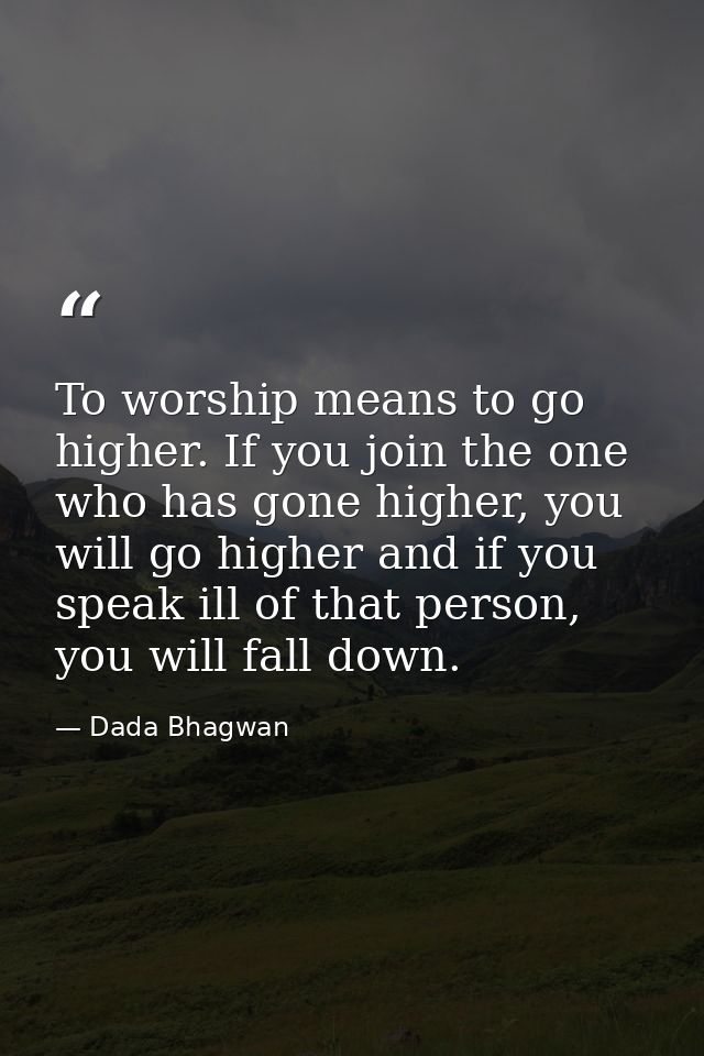 To worship means to go higher. If you join the one who has gone higher, you will go higher and if you speak ill of that  — Dada Bhagwan