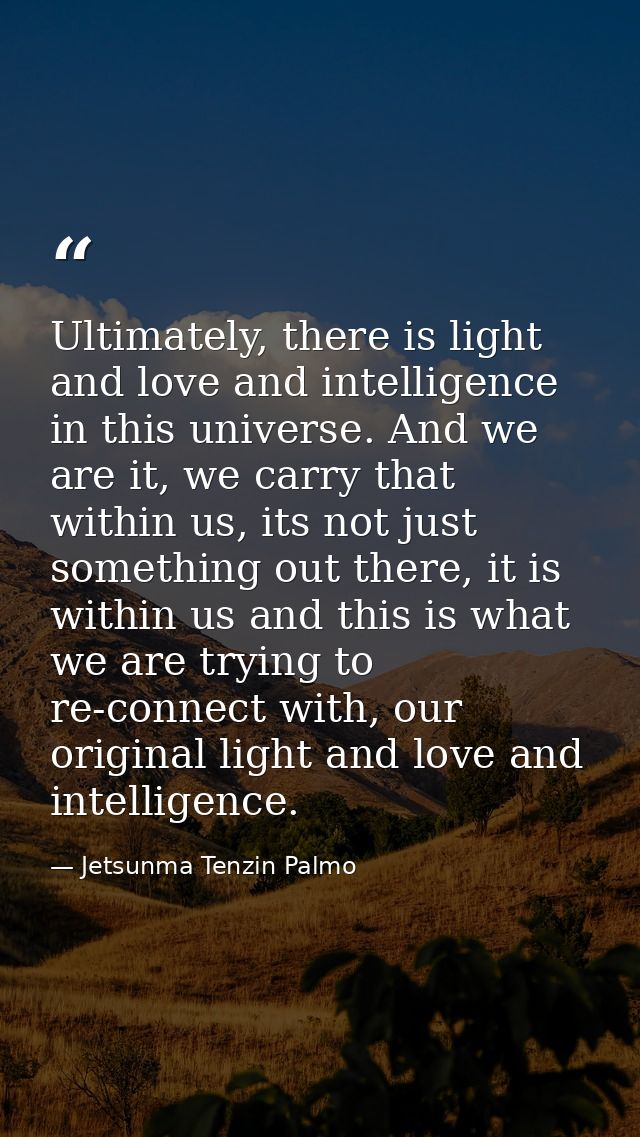 Ultimately, there is light and love and intelligence in this universe. And we are it, we carry that within us, its not j — Jetsunma Tenzin Palmo