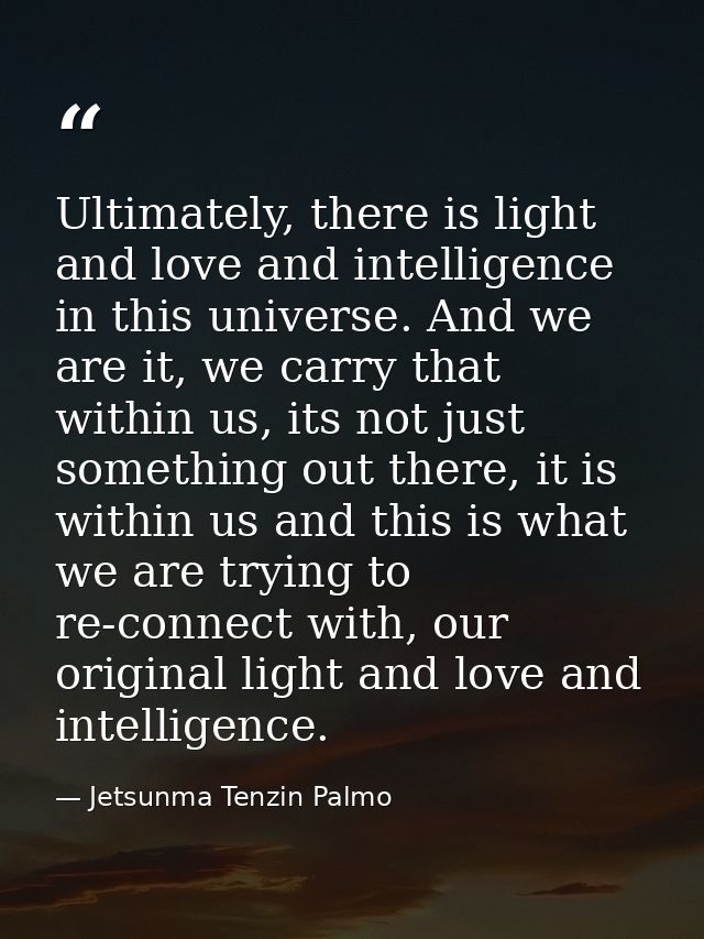 Ultimately, there is light and love and intelligence in this universe. And we are it, we carry that within us, its not j — Jetsunma Tenzin Palmo