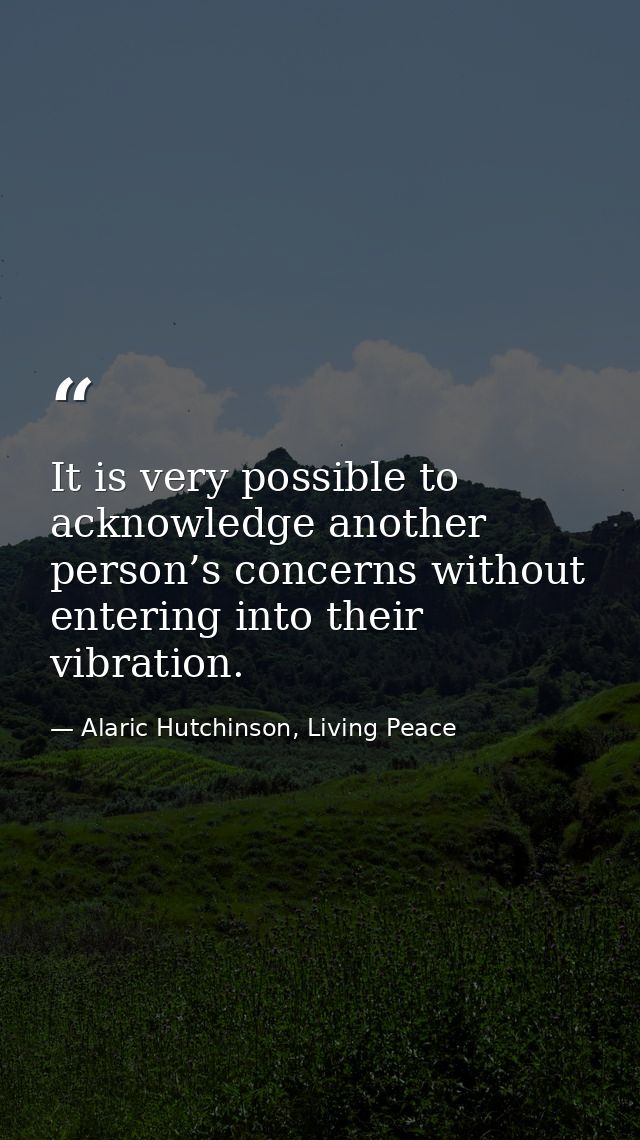It is very possible to acknowledge another person’s concerns without entering into their vibration. — Alaric Hutchinson, Living Peace